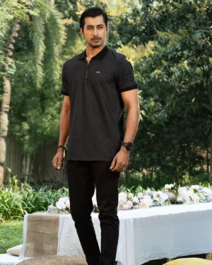 Textured Black Polo