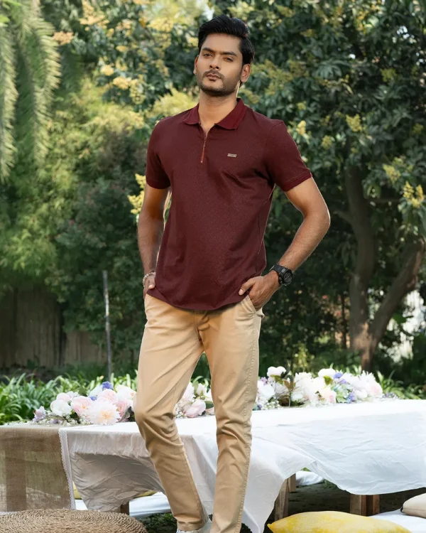 Textured Maroon Polo