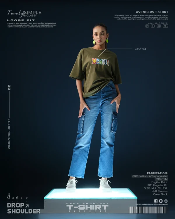 Marvel Text Olive Drop Shoulder