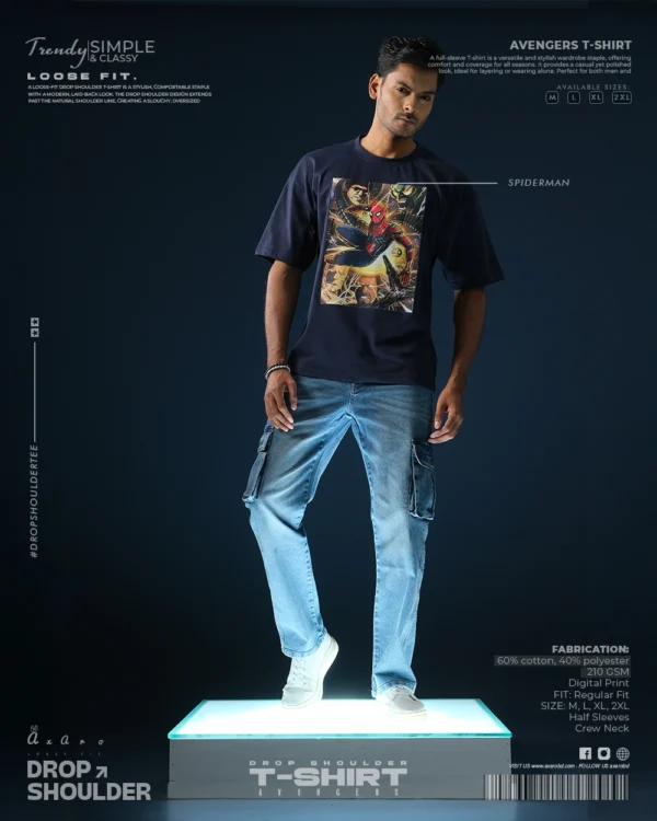 Spiderman Poster Navy Drop Shoulder