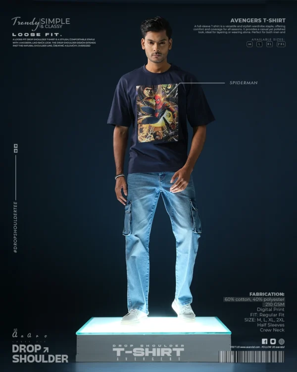 Spiderman Poster Navy Drop Shoulder