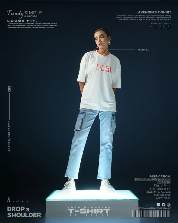 Marvel Text White Drop Shoulder
