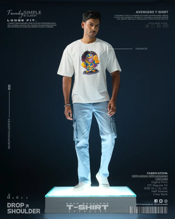 Thanos Cartoon White Drop Shoulder