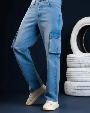 Bootcut Cargo Jeans Light Blue