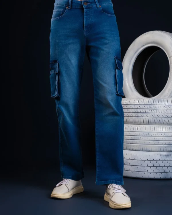 Bootcut Cargo Jeans Dark Blue