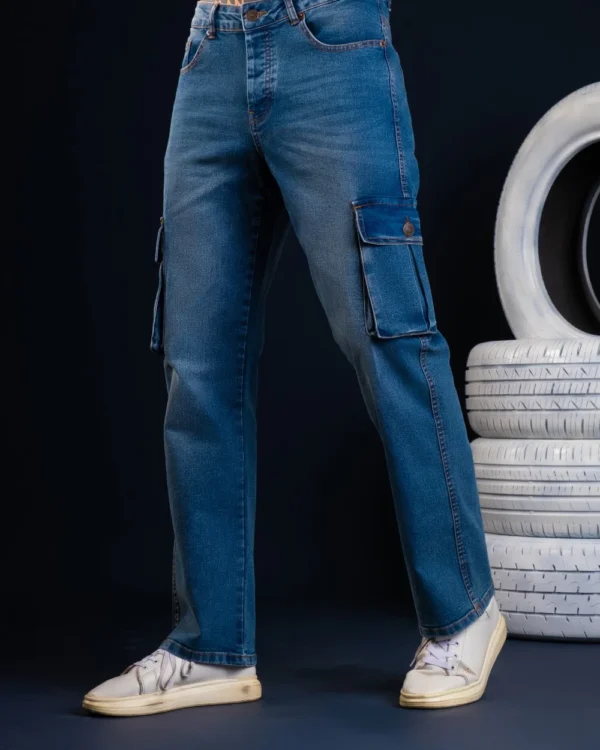 Bootcut Cargo Jeans Mid Dark Wash