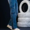 Bootcut Cargo Jeans Mid Dark Wash