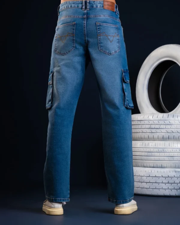 Bootcut Cargo Jeans Mid Dark Wash