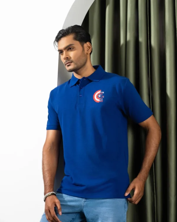 Captain Shield Minimal Printed Polo Royal Blue