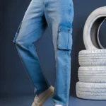 Bootcut Cargo Jeans Light Blue