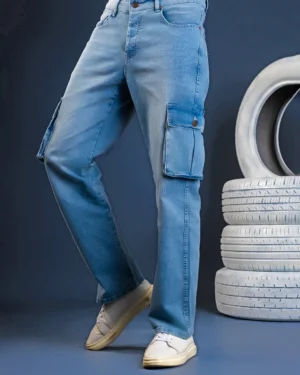 Bootcut Cargo Jeans Light Blue