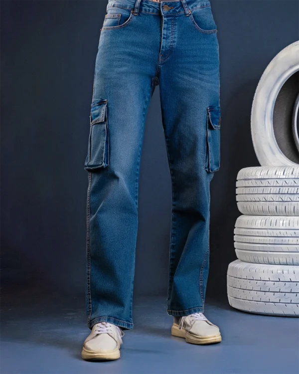 Bootcut Cargo Jeans Mid Blue