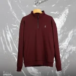 Ribbed Zipper High Neck Maroon