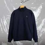 Ribbed Zipper High Neck Navy