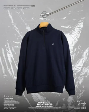 Ribbed Zipper High Neck Navy