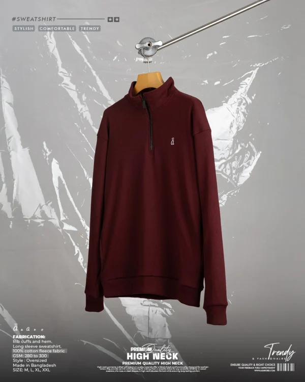 Ribbed Zipper High Neck Maroon