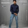 Ribbed Zipper High Neck Navy