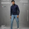Ribbed Zipper High Neck Navy