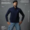 Ribbed Zipper High Neck Navy