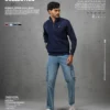 Ribbed Zipper High Neck Navy