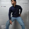 Ribbed Zipper High Neck Navy