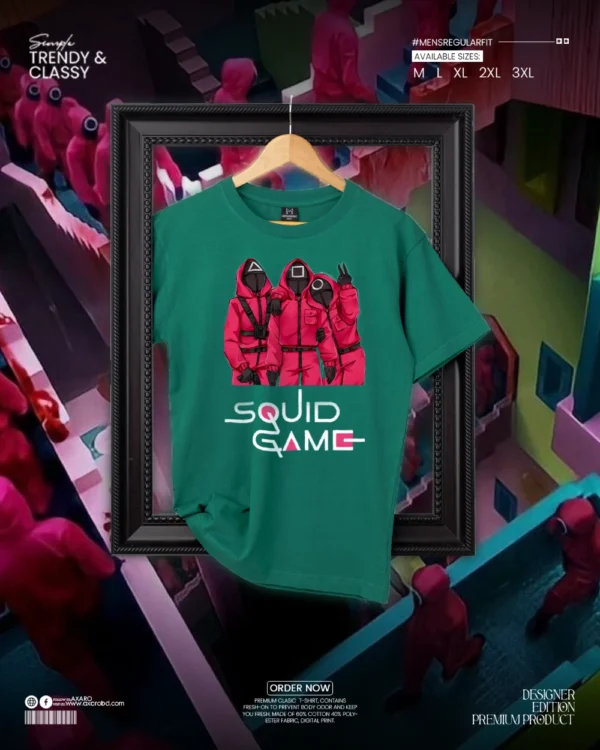Regular Fit Squid Game Poster Forest Green
